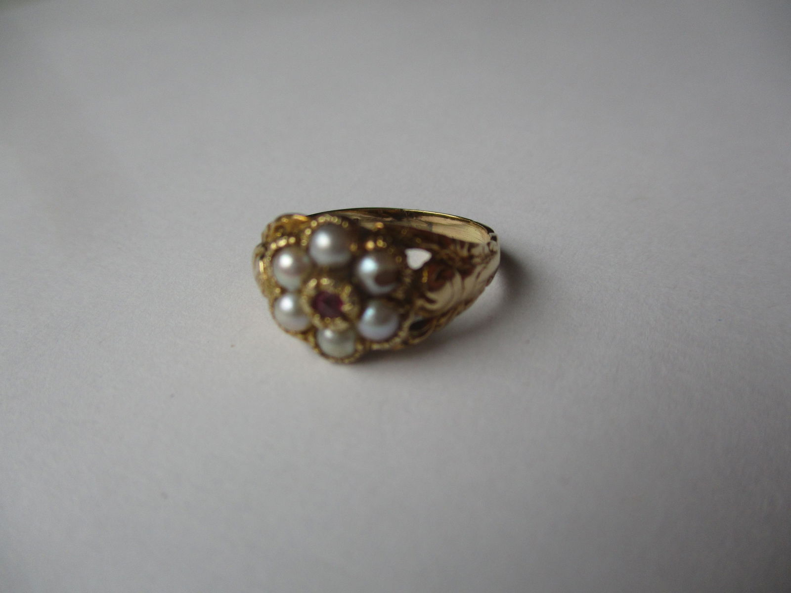 9K Stamped 375 Ruby and Seed Pearl Ring (1 of 10)