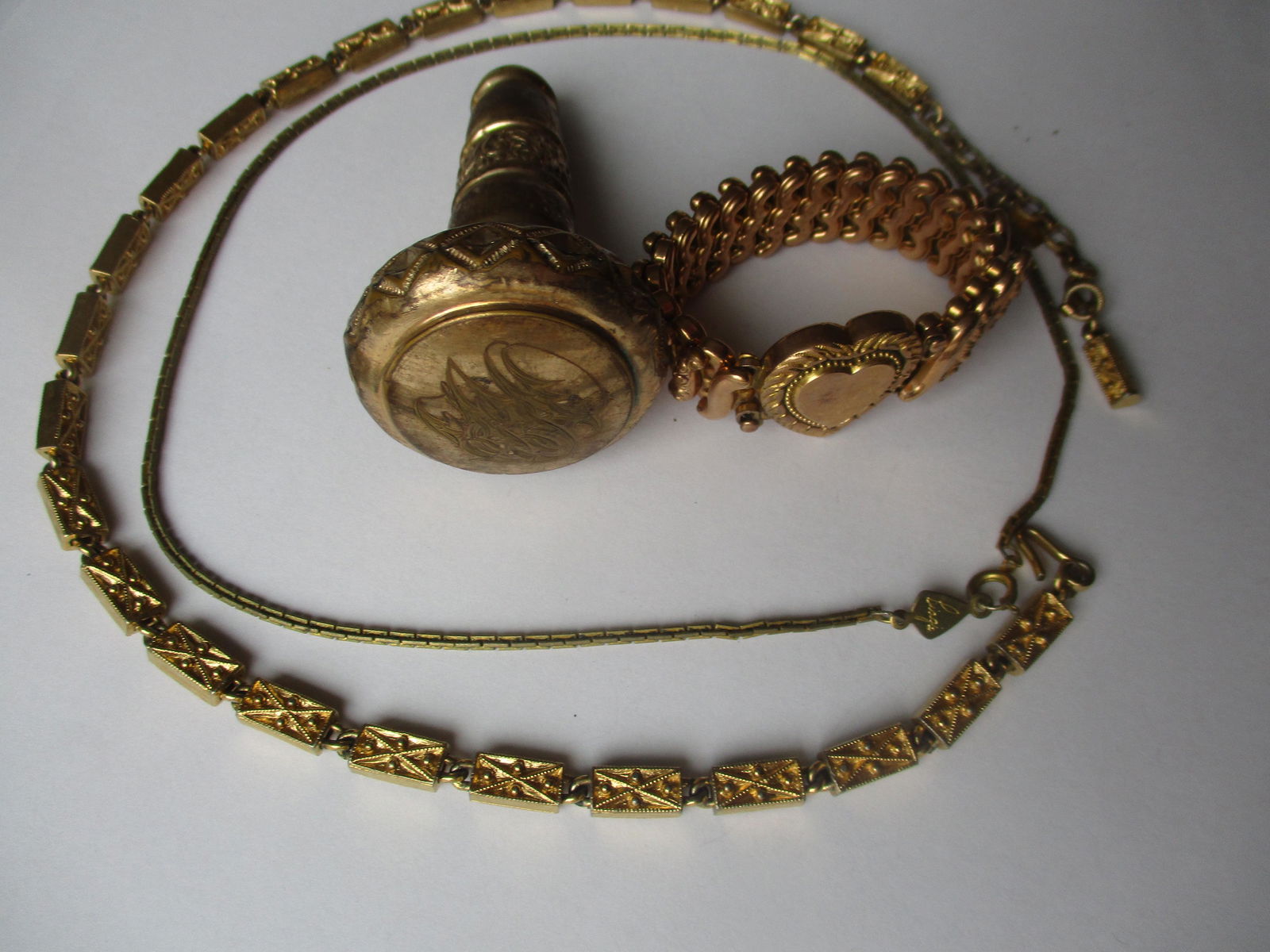 Brass Cane Top, Heart Bracelet, Monet, Other Necklace &: Bulova Watch - No Band - Face only
