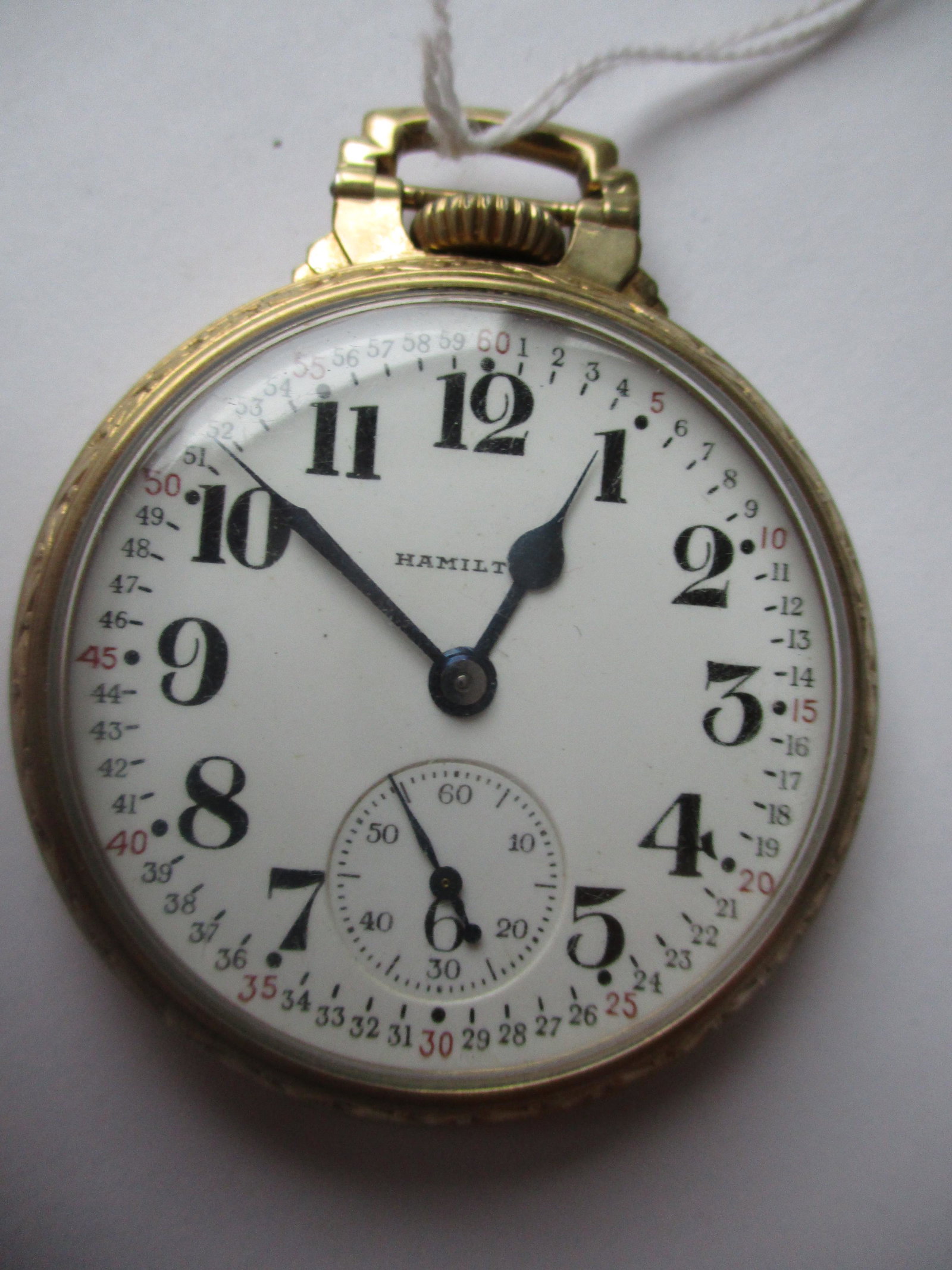Hamilton 16S 21 Jewel 10K Gold Filled Pocket Watch: s/n C174784 (pocket watch tested to see that it runs for 10 seconds)