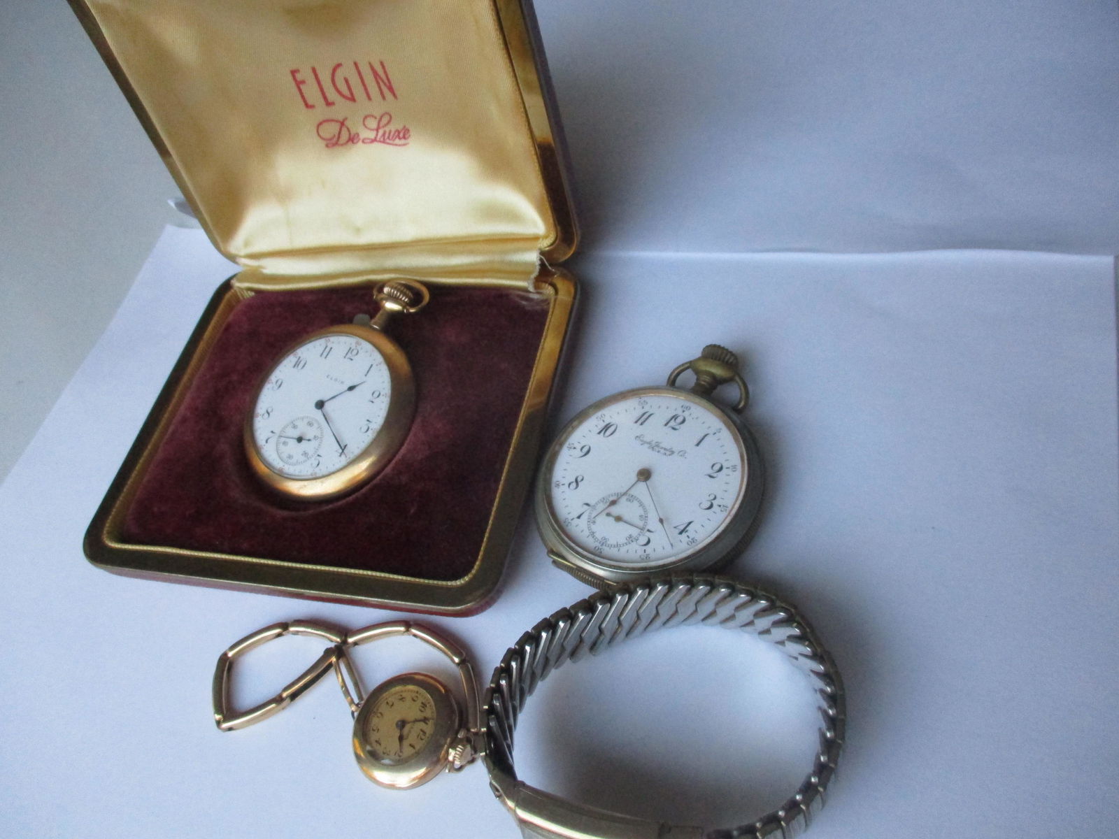 Elgin & other Pocket Wtach Wittnauer Men's & other: Elgin 16S and Eagle Jewelry Co. 16S Pocket Watches, Hallmark Gold Plated Women's Wristwatch and Men's Wittnauer Wristwatch