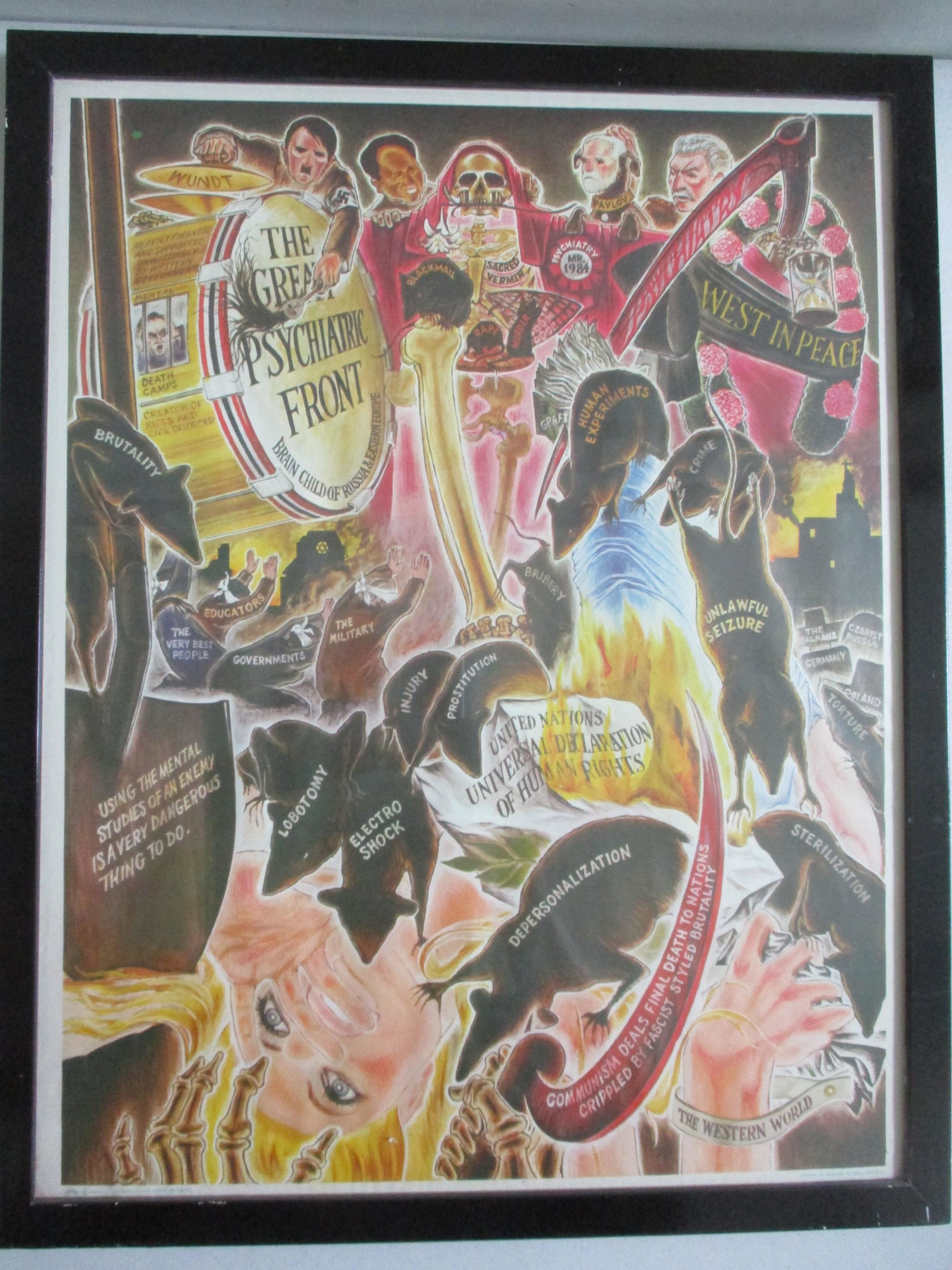 1969 "The Great Psychiatric Front" L. Ron Hubbard: Church of Scientology Denmark Poster - Frame 20 1/2" x 16" - Poster is Professional Framed