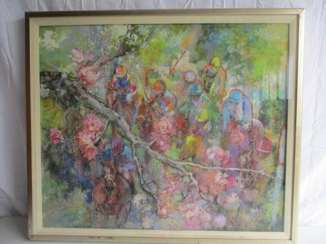 "Keeneland Spring" Horse Racing Pastel on Panel by Fay: 31" x 37" Framed