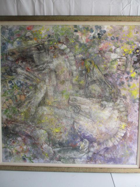 Untitled 3 Horses Pastel on Artist Board by Fay Moore: 37 1/2" x 36" Framed