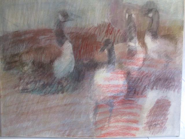 Canada Geese Pastel on Canvas: 30" x 40" Unframed - Canvas needs to be stapled to frame