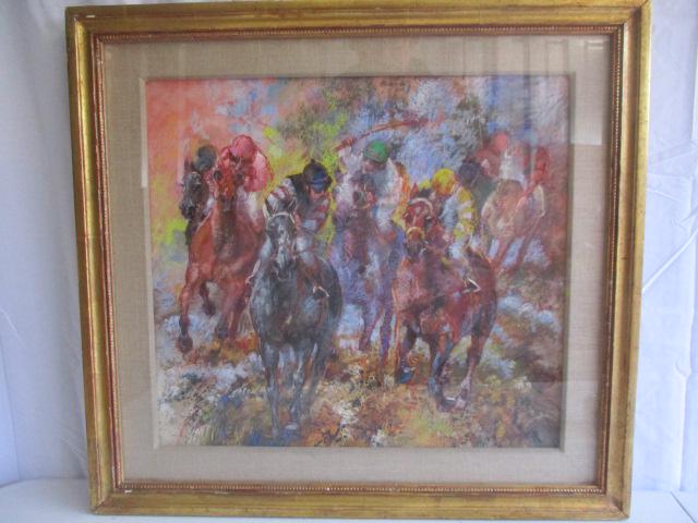 "At Keeneland" Pastel and Gouache on Canvas by Fay: 18" x 20" Framed