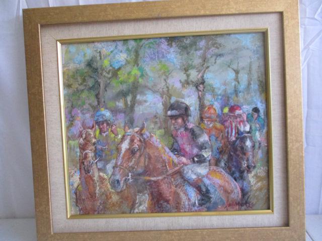 "Affirmed, Steve Cauthen Up" Pastel on Canvas by Fay: 14" x 16" Framed - Painting Needs to be fastened to frame