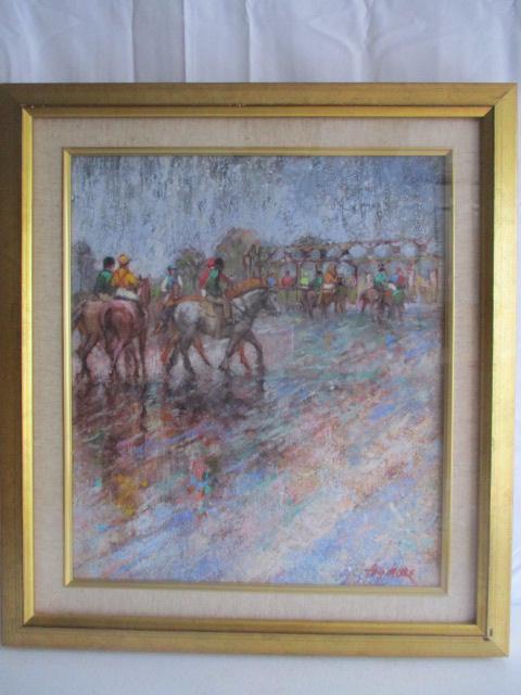 "Keeneland Showers II" Pastel and Gouache on Canvas by: 16" x 14" Framed