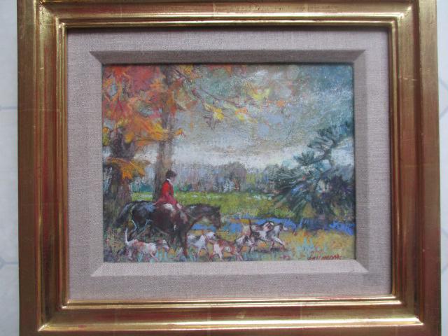 Untitled Fox Hunt Pastel on Artist Board by Fay Moore: 8" x 10" Framed