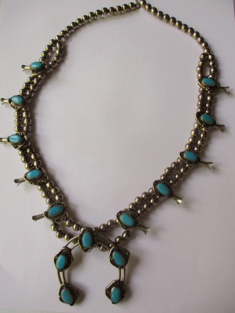 Squash Blossom Silver & Turquoise Necklace (1 of 5)