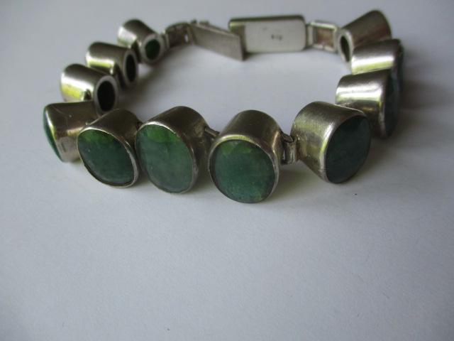 Sterling and Jade Mineral Bracelet 7" (1 of 6)