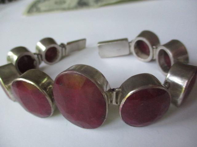 Sterling and Ruby Mineral Bracelet 7": See Photos for Condition