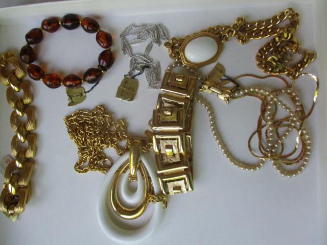 7 Pieces Signed Trifari Jewelry - 1 Sterling: 3 Necklaces & 3 Bracelets some with tags & Sterling Silver Trifari Necklace with Tag 18"- See Photos for Condition- See Photos for Condition