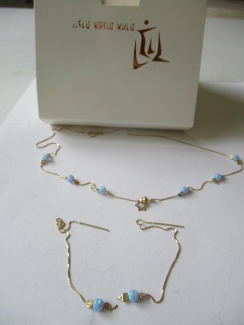 14K Star of David & Opal Beads Necklace & Earrings (1 of 4)