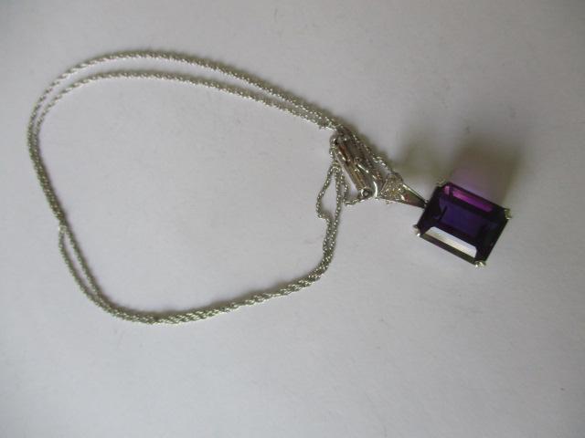 14K White Gold Emerald Cut Amethyst & Diamond (1 of 4)