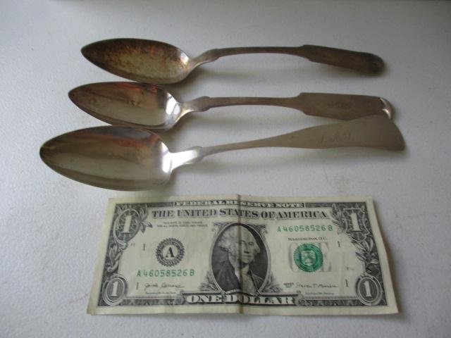 1 Large Coin Silver Spoon and Two Other Spoons (1 of 2)