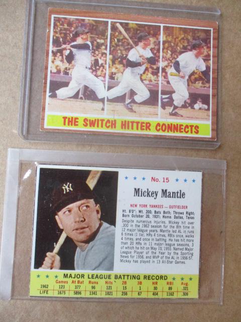 1962 Topps #318 and 1963 #15 Mickey Mantle Cards (1 of 6)