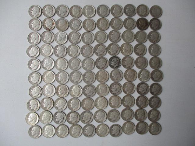 100 Roosevelt Dimes - Many 1950s Dates (1 of 6)