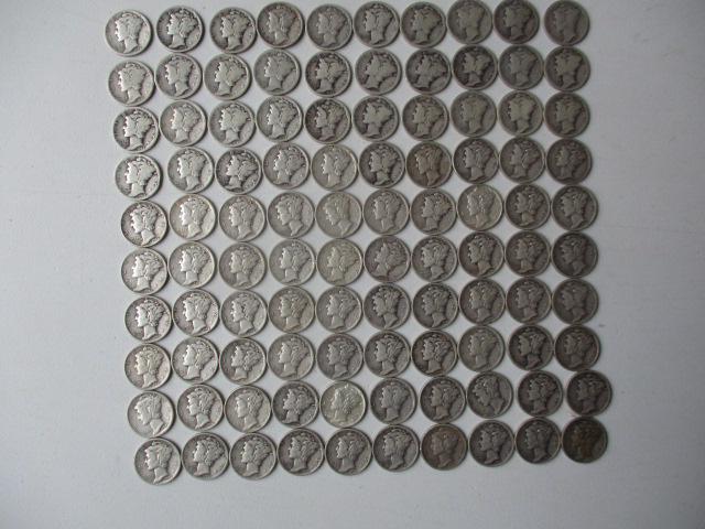 100 Mercury Dimes - 33 - 1927 and 67- 1940's (1 of 5)