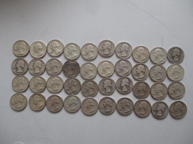 40 Washington Silver Quarters $10.00 Face Value (1 of 7)