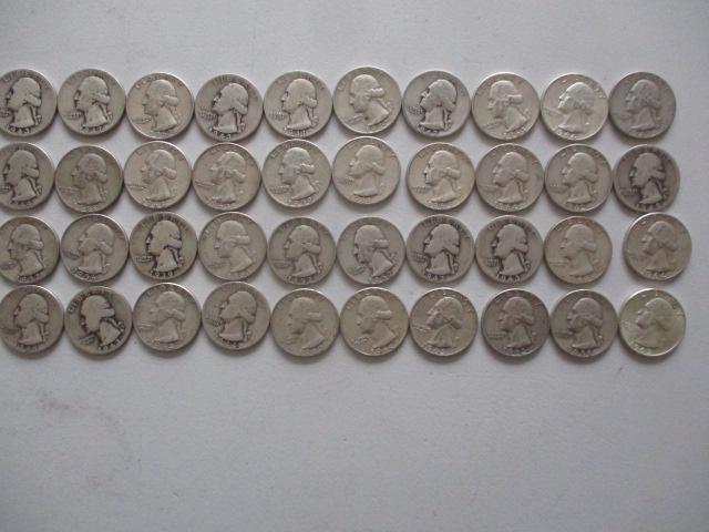 40 Washington Silver Quarters $10.00 Face Value (1 of 7)