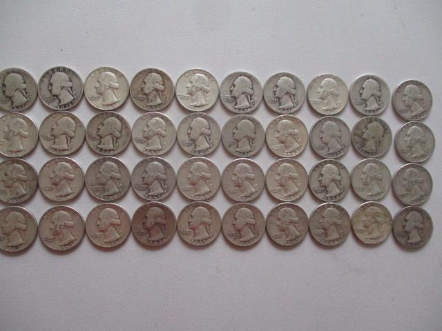 40 Washington Silver Quarters $10.00 Face Value (1 of 5)