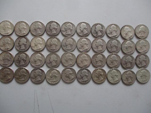 40 Washington Silver Quarters $10.00 Face Value (1 of 6)