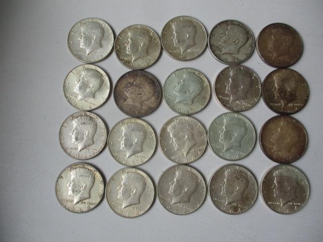 20 - 1964 Kennedy 90% Silver Half Dollars (1 of 5)