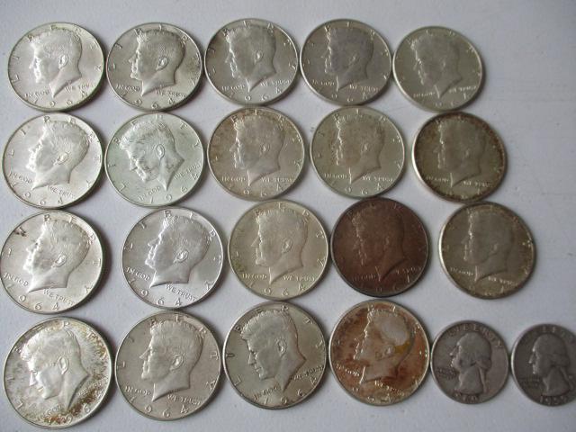 19 - 1964 Kennedy 90% Silver Half Dollars & 2 Silver (1 of 5)
