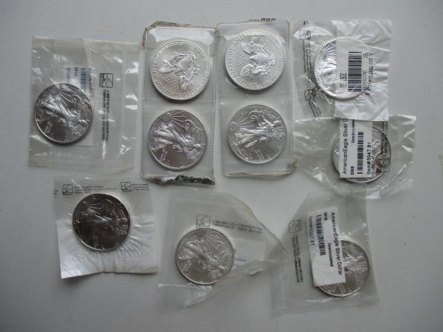 10 Silver Eagle Coins - 6 Marked Uncirculated (1 of 8)