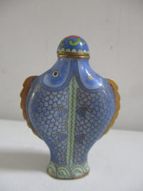 CloisonnÃ© Fish Shaped Snuff Bottle 2 1/2" (1 of 8)