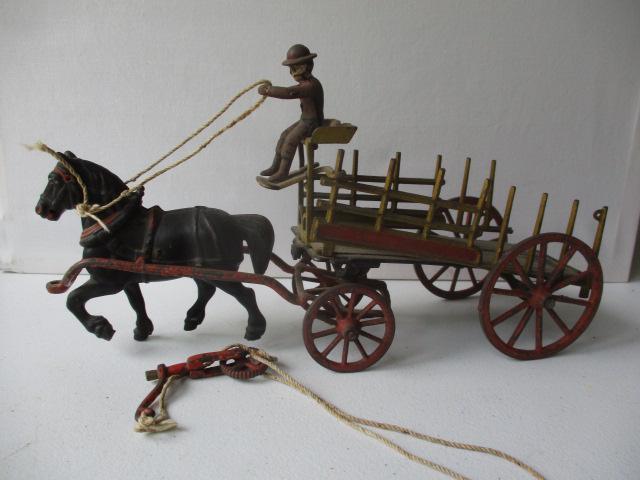 Cast Iron & Wood Horse Drawn Wagon (1 of 11)
