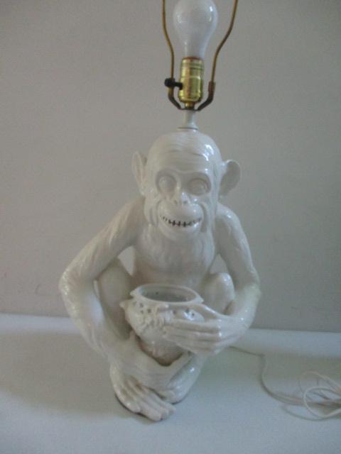 White Monkey Ceramic Lamp 16" Monkey (1 of 5)