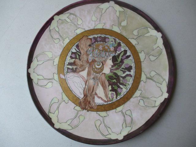 Art Deco Platter in the style of Alphonse Mucha: Limoges - Raised Paint 13 1/2" Diameter- See Photos for Condition