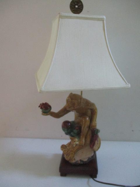 Painted Glazed Monkey with Fruit Lamp Chinese coin (1 of 9)