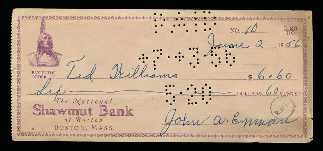 1956 Ted Williams Autographed Endorsed Check (1 of 2)