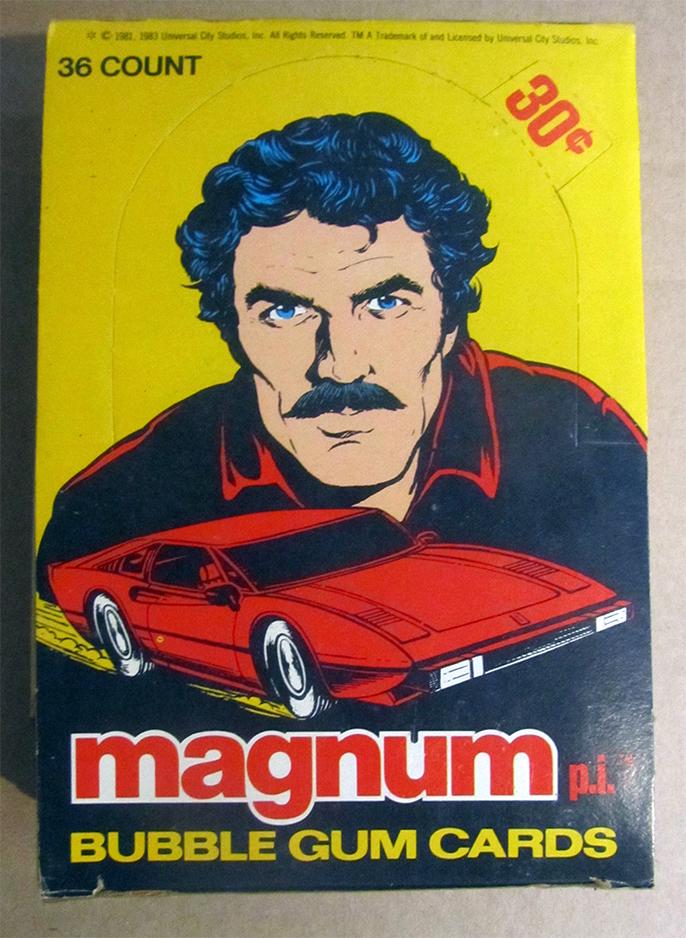 1983 Donruss Magnum PI Unopened Wax Box: Nice original box of 36 unsearched packs from this great 1980's television series.