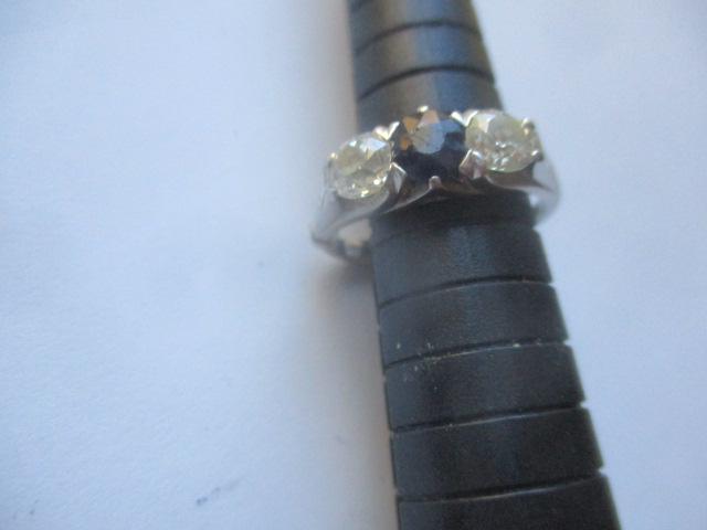 14K and 2 Old Mine Cut Diamonds & Sapphire Ring (1 of 4)