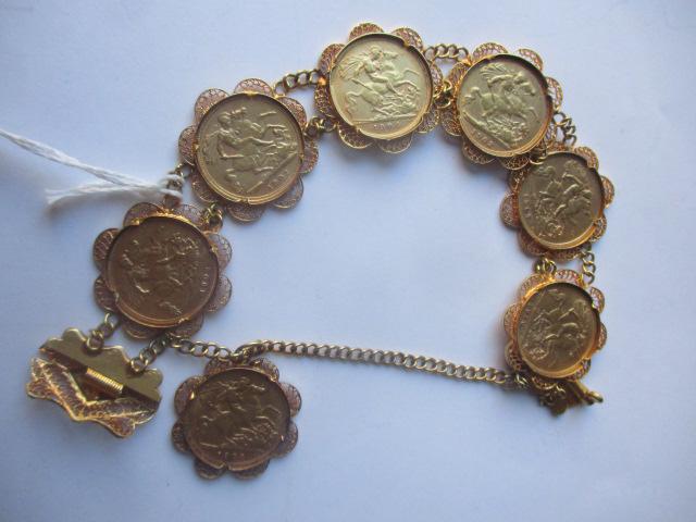 Bracelet with 7  Edward VII Gold Sov Coins (1 of 4)