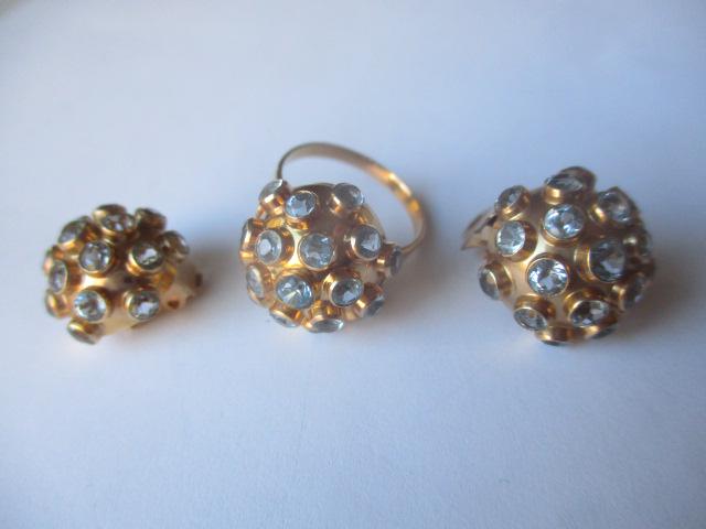 14K Gold & Blue Glass stones Ring & Earrings (1 of 3)