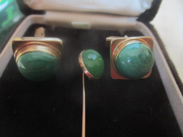 14K Cufflinks & Stick Pin (Emeralds) (1 of 4)