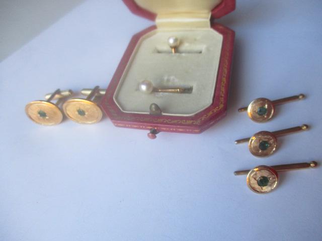 18K Cufflinks Emerald & , 14K Pearl & Other Stays (1 of 4)