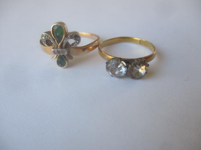 18K Emerald & Diamond Ring & Other 18K Ring (1 of 4)