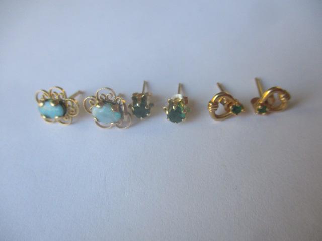 2 Pairs 14K & Emerald & 1 Pair Opal Earrings (1 of 5)