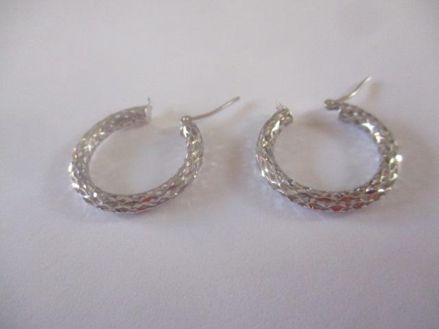 White Gold Hoop Earrings: Appr. 2 Grams. See photos for condition and details.