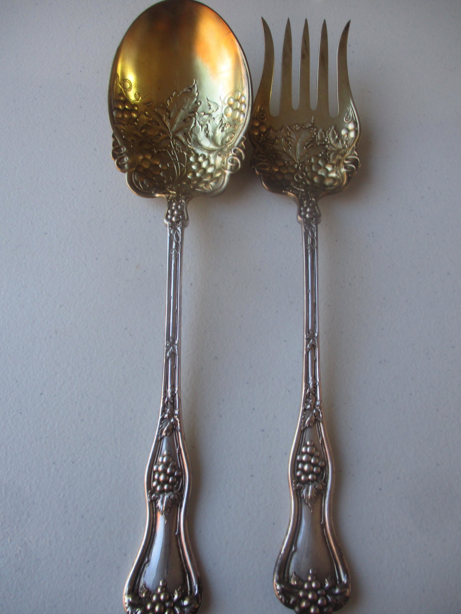 Sterling Theodore B. Starr Gold Wash Salad Set: Pat. 95 - 11 1/2" - Appr. 9.9 troy ounces - See photos for condition and details