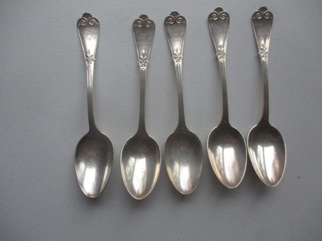 Tiffany & Co. Sterling Pat. 1888 - 5 Serving Spoons: Monogramed - Appr. 7.6 Troy Ounces. See photos for condition and details