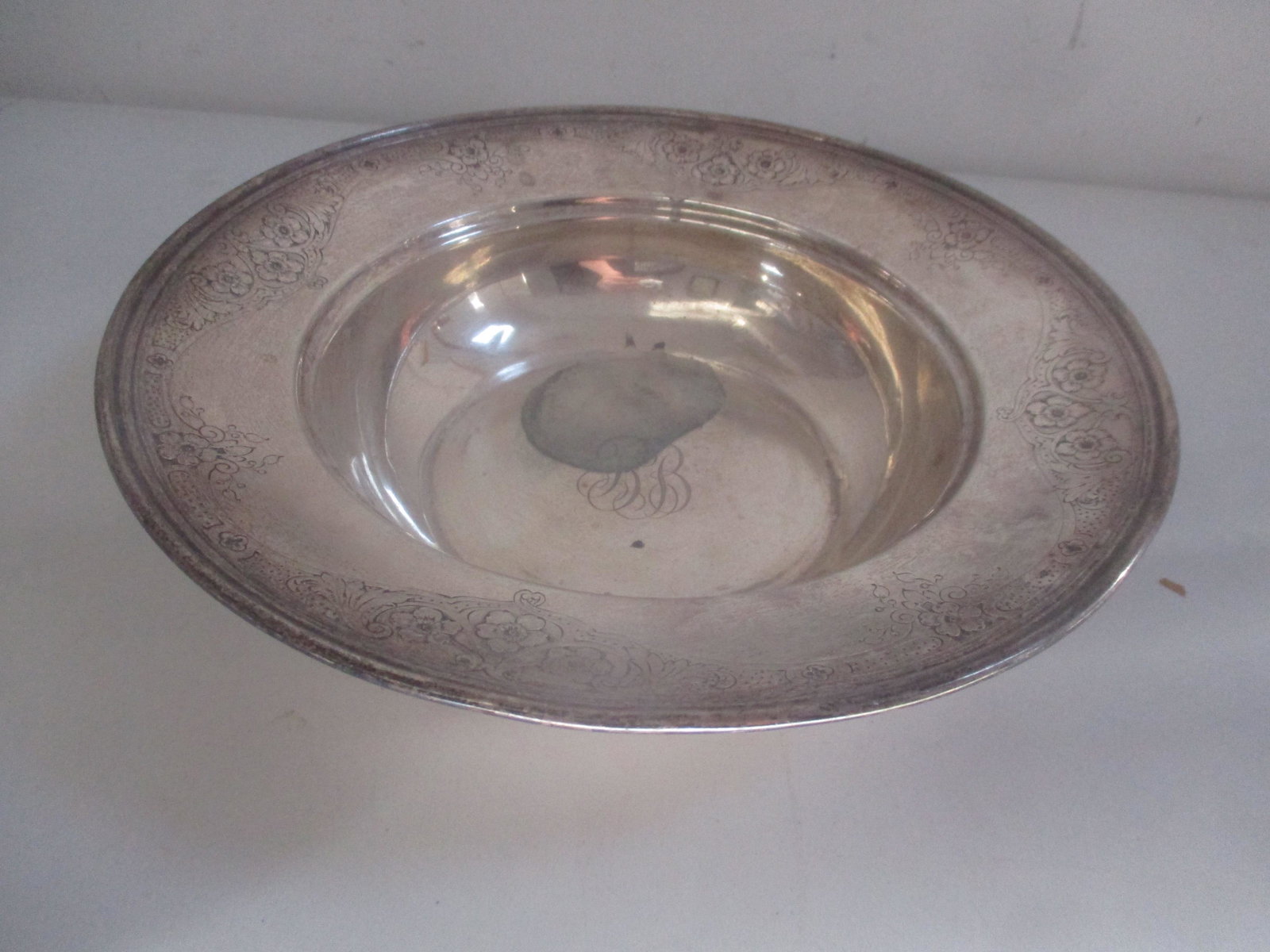 Gorham Sterling 11" Bowl as found monogramed: Appr. 12.2 troy ounces - Has stain - See photos for condition and details