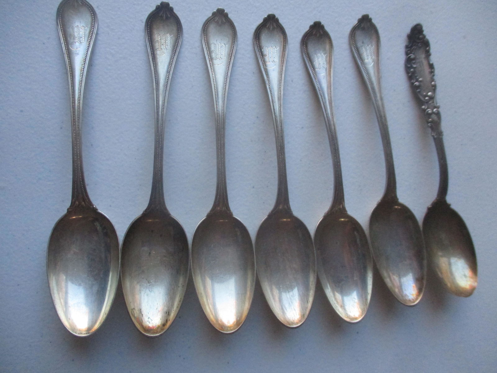 7 Sterling Teaspoons - 6 Old Newbury, 1 Gorham (1 of 6)