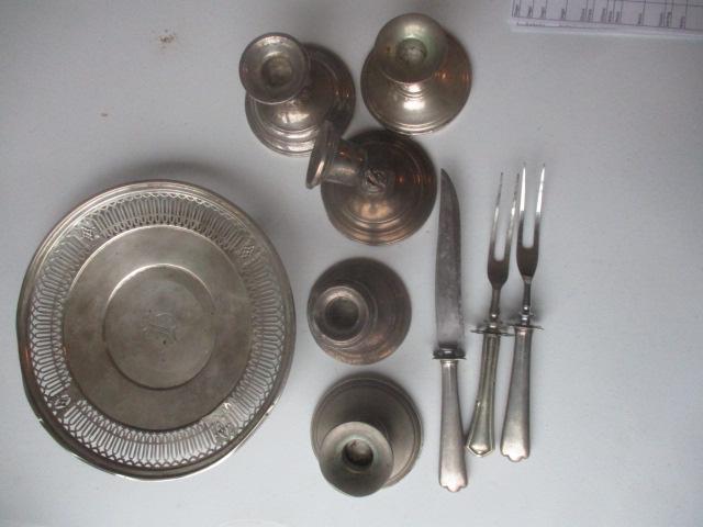 Sterling Bowl, Candle Holders, Carving Set, etc. (1 of 5)