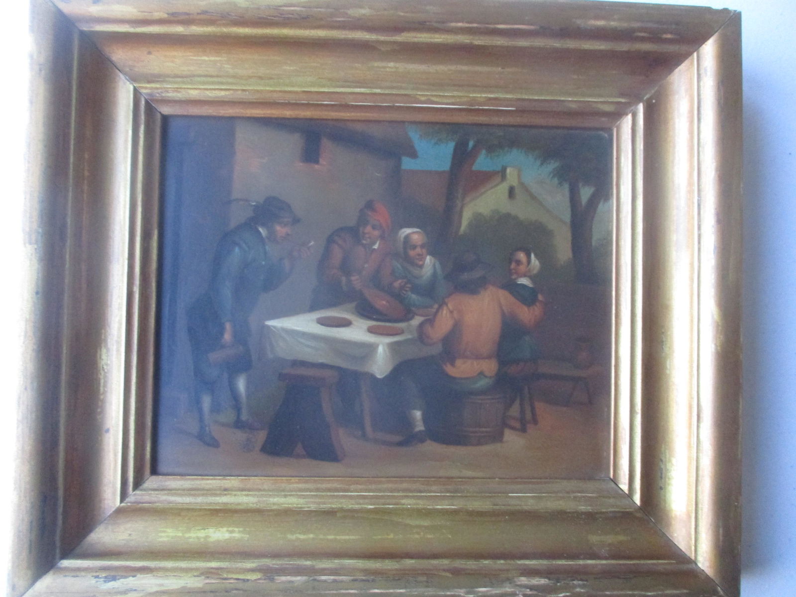 Antique Oil on Tin Man with Feathered Cap & Pipe (1 of 3)